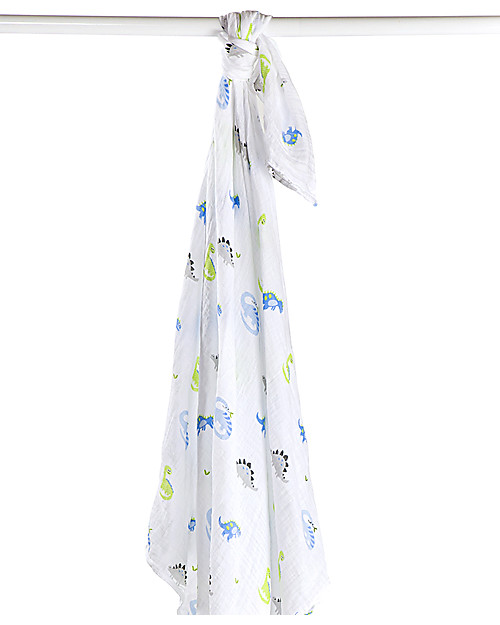 Lulujo Baby Copertina Swaddle 120 x 120 cm, Dinosauri -100% mussola di cotone Swaddle di Mussola