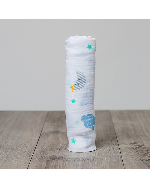 Lulujo Baby Copertina Swaddle 120 x 120 cm, Dreamland - 100% mussola di cotone Swaddle di Mussola