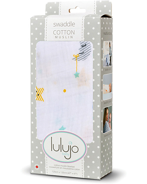 Lulujo Baby Copertina Swaddle 120 x 120 cm, Dreamland - 100% mussola di cotone Swaddle di Mussola