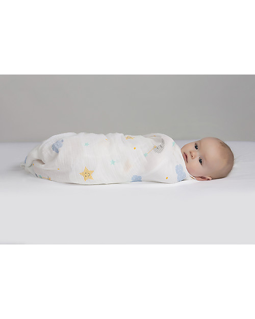 Lulujo Baby Copertina Swaddle 120 x 120 cm, Dreamland - 100% mussola di cotone Swaddle di Mussola