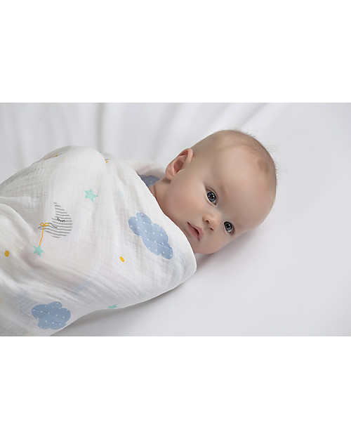 Lulujo Baby Copertina Swaddle 120 x 120 cm, Dreamland - 100% mussola di cotone Swaddle di Mussola