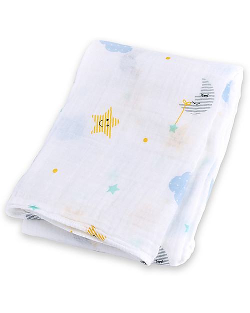 Lulujo Baby Copertina Swaddle 120 x 120 cm, Dreamland - 100% mussola di cotone Swaddle di Mussola