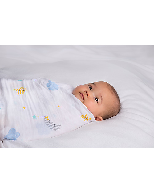 Lulujo Baby Copertina Swaddle 120 x 120 cm, Dreamland - 100% mussola di cotone Swaddle di Mussola