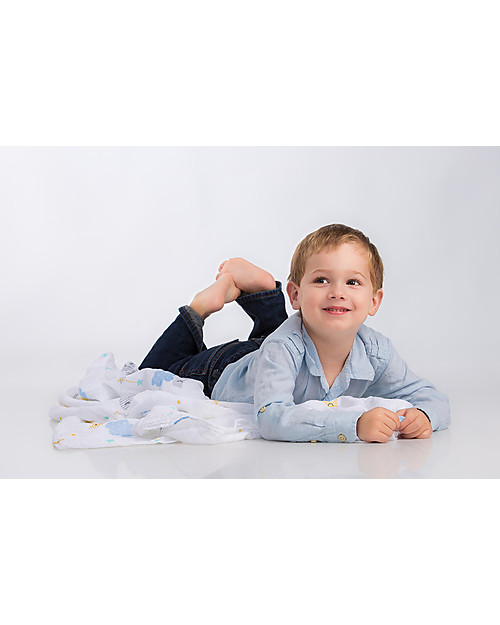 Lulujo Baby Copertina Swaddle 120 x 120 cm, Dreamland - 100% mussola di cotone Swaddle di Mussola