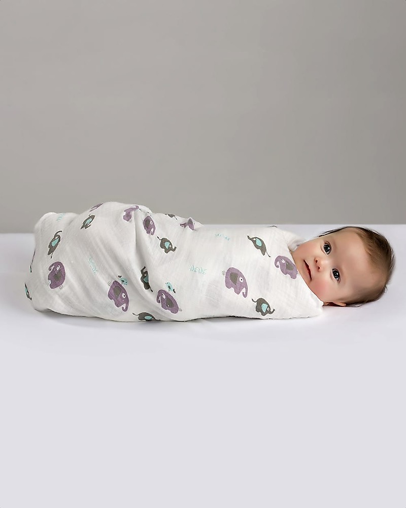 Lulujo Baby Copertina Swaddle 120 x 120 cm, Elephants on Parade 100