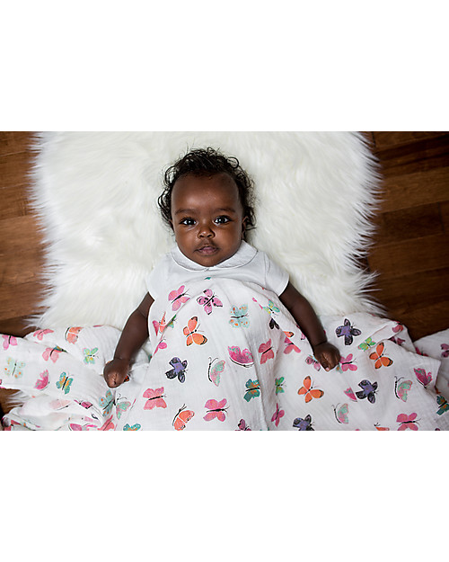 Lulujo Baby Copertina Swaddle 120 x 120 cm, Farfalle - 100% mussola di cotone Swaddle di Mussola