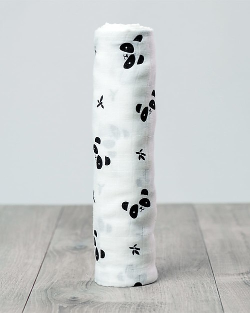 Lulujo Baby Copertina Swaddle 120 x 120 cm, Panda - Mussola di Bambù Swaddle di Mussola