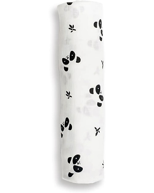 Lulujo Baby Copertina Swaddle 120 x 120 cm, Panda - Mussola di Bambù Swaddle di Mussola