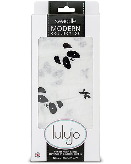 Lulujo Baby Copertina Swaddle 120 x 120 cm, Panda - Mussola di Bambù Swaddle di Mussola