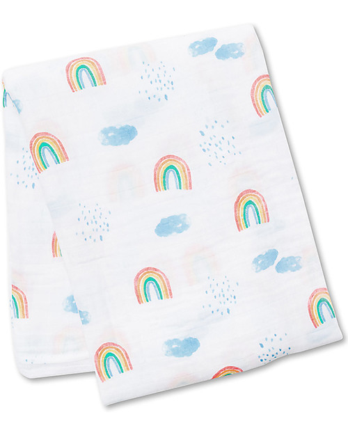 Lulujo Baby Copertina Swaddle 120 x 120 cm, Rainbow Sky - 100% mussola di cotone Swaddle di Mussola