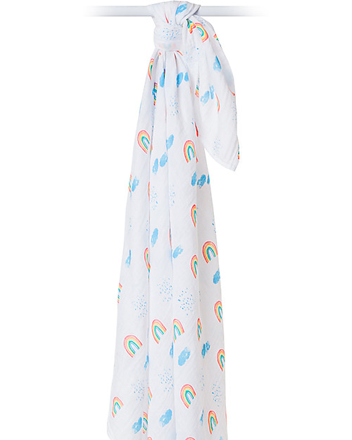Lulujo Baby Copertina Swaddle 120 x 120 cm, Rainbow Sky - 100% mussola di cotone Swaddle di Mussola