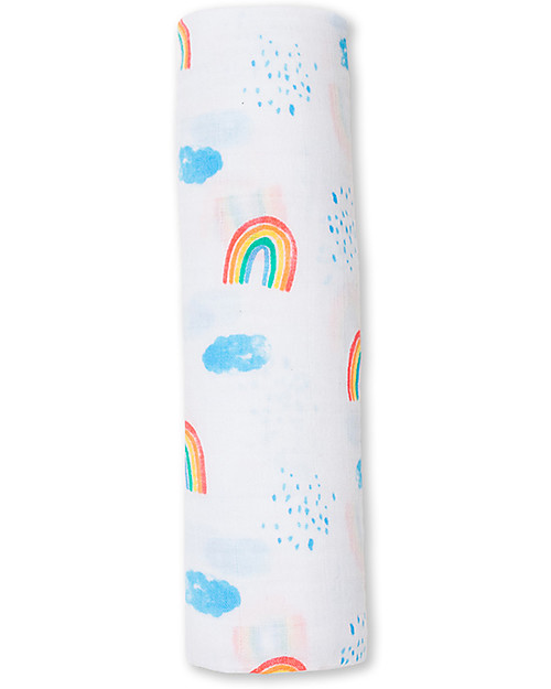 Lulujo Baby Copertina Swaddle 120 x 120 cm, Rainbow Sky - 100% mussola di cotone Swaddle di Mussola
