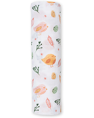 Lulujo Baby Copertina Swaddle 120 x 120 cm, Uccellini - 100% mussola di cotone Copertine Swaddles