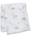 Lulujo Baby Copertina Swaddle 120 x 120 cm, Unicorni - 100% mussola di cotone Swaddle di Mussola