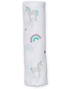 Lulujo Baby Copertina Swaddle 120 x 120 cm, Unicorni - 100% mussola di cotone Swaddle di Mussola