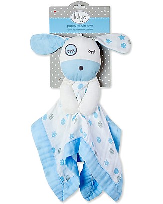 Lulujo Baby Doudou Cagnolino Azzurro - Mussola di Cotone - Il Primo Amico del Tuo Bebè! Coperte