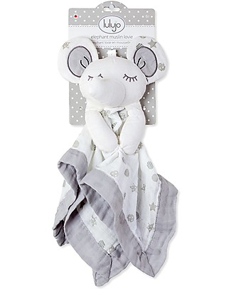 Lulujo Baby Doudou Elefante Grigio - Mussola di Cotone - Il Primo Amico del Tuo Bebè! Coperte