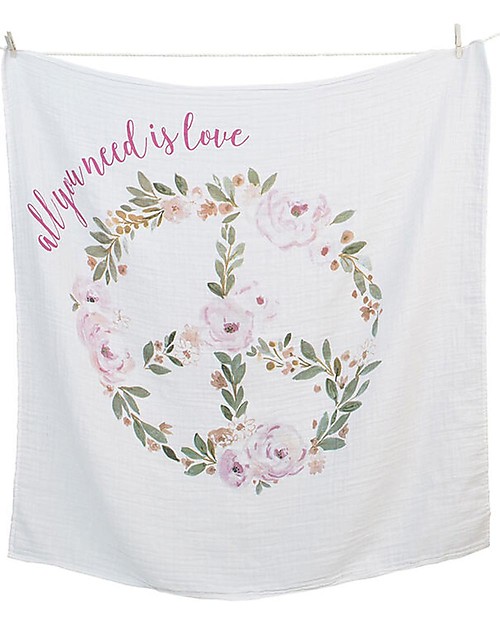 Lulujo Baby Kit Primo Anno All you Need is Love - Copertina Swaddle in Mussola di Cotone + 14 Cards - Per i bebè più social! Kit dei Ricordi