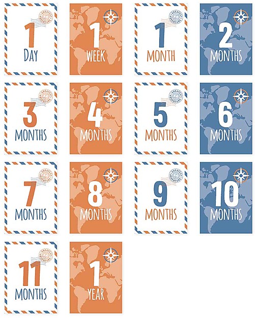 Lulujo Baby Kit Primo Anno Greatest Adventure - Copertina Swaddle in Mussola di Cotone + 14 Cards - Per i bebé più social! Swaddle di Mussola