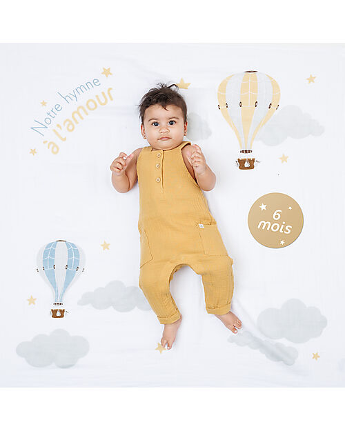 Lulujo Baby Kit Primo Anno Notre Hymne a l'Amour - Copertina Swaddle in Mussola di Cotone + 14 Cards - Per I Bebè più Social Swaddle di Mussola