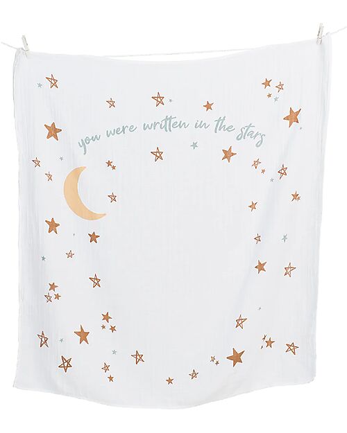 Lulujo Baby Kit Primo Anno Written in the Stars - Copertina Swaddle in Mussola di Cotone + 14 Cards - Per I Bebè più Social Swaddle di Mussola