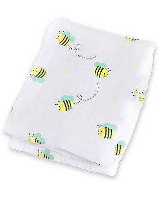 Lulujo Baby OUTLET - Copertina Swaddle 120 x 120 cm, Api -100% mussola di cotone - Pezzo di Showroom Swaddle di Mussola