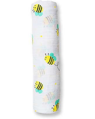 Lulujo Baby OUTLET - Copertina Swaddle 120 x 120 cm, Api -100% mussola di cotone - Pezzo di Showroom Swaddle di Mussola
