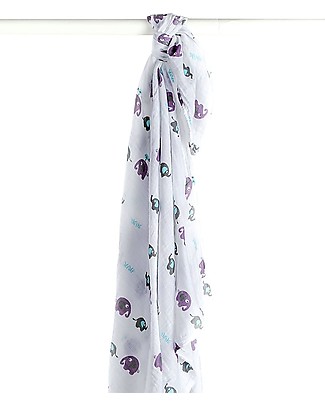 Lulujo Baby OUTLET Copertina Swaddle 120 x 120 cm, Elephants on Parade -100% mussola di cotone - Pezzo di Showroom Copertine Swaddles