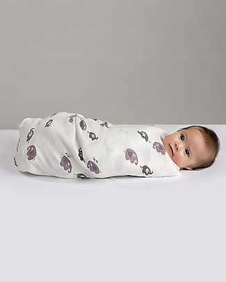 Lulujo Baby OUTLET Copertina Swaddle 120 x 120 cm, Elephants on Parade -100% mussola di cotone - Pezzo di Showroom Copertine Swaddles
