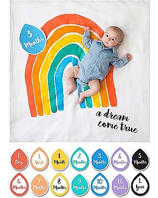 Lulujo Baby OUTLET - Kit Primo Anno A Dream Come True - Copertina Swaddle in Mussola di Cotone + 14 Cards - Pezzo di Showroom Swaddle di Mussola