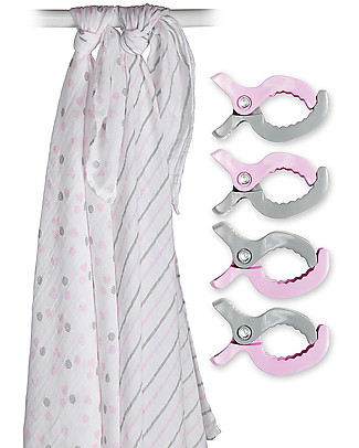 Lulujo Baby OUTLET Set di 2 Copertine Swaddle 120 x 120 cm + 4 Clips, Rosa - 100% mussola di cotone - Pezzo di Showroom Copertine Swaddles