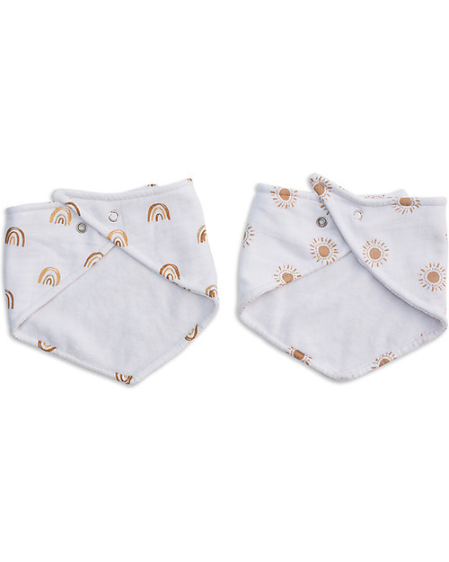 Lulujo Baby Set di 2 Bavaglini Bandana - Boho - Arcobaleno + Sole - 100% Mussola di Cotone Bavagli a Bandana