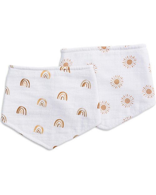 Lulujo Baby Set di 2 Bavaglini Bandana - Boho - Arcobaleno + Sole - 100% Mussola di Cotone Bavagli a Bandana