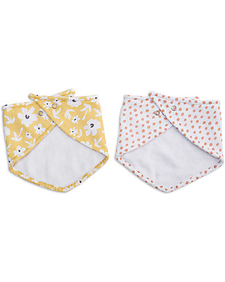 Lulujo Baby Set di 2 Bavaglini Bandana - Boho - Fiori di Campo + Pallini - 100% Mussola di Cotone Bavagli a Bandana