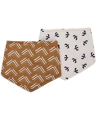 Lulujo Baby Set di 2 Bavaglini Bandana - Boho - Mudcloth + Uccelli - 100% Mussola di Cotone Bavagli a Bandana