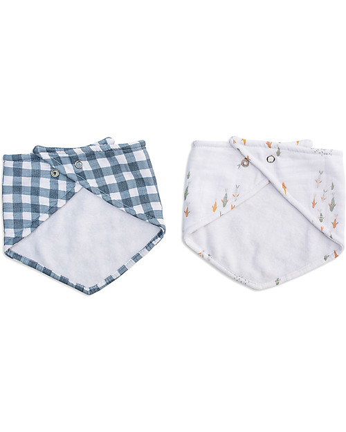 Lulujo Baby Set di 2 Bavaglini Bandana - Boho - Pesci + a Quadretti Navy  - 100% Mussola di Cotone Bavagli a Bandana