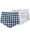 Lulujo Baby Set di 2 Bavaglini Bandana - Boho - Pesci + a Quadretti Navy  - 100% Mussola di Cotone Bavagli a Bandana