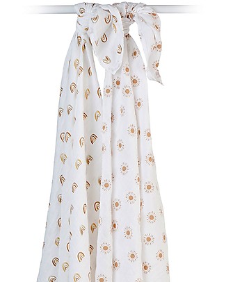 Lulujo Baby Set di 2 Copertine Swaddle 100 x 100 cm - 100% Cotone - Arcobaleno+Sole Copertine Swaddles
