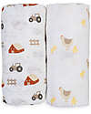 Lulujo Baby Set di 2 Copertine Swaddle 100 x 100 cm - Barnyard/Hen & Chicks - 100% mussola di cotone Swaddle di Mussola