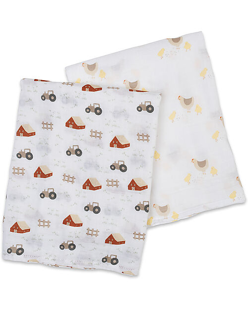 Lulujo Baby Set di 2 Copertine Swaddle 100 x 100 cm - Barnyard/Hen & Chicks - 100% mussola di cotone Swaddle di Mussola