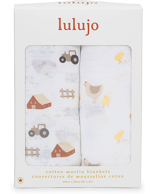 Lulujo Baby Set di 2 Copertine Swaddle 100 x 100 cm - Barnyard/Hen & Chicks - 100% mussola di cotone Swaddle di Mussola
