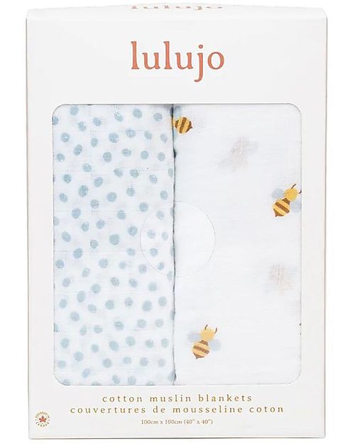 Lulujo Baby Set di 2 Copertine Swaddle 100 x 100 cm - Bees/Dots - 100% mussola di cotone Swaddle di Mussola
