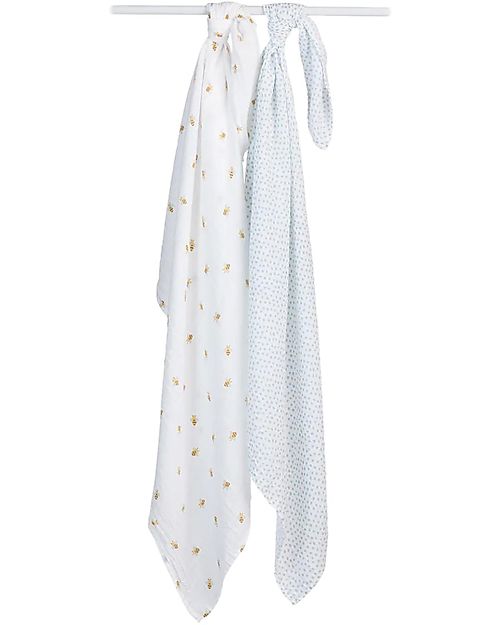 Lulujo Baby Set di 2 Copertine Swaddle 100 x 100 cm - Bees/Dots - 100% mussola di cotone Swaddle di Mussola