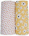 Lulujo Baby Set di 2 Copertine Swaddle 100 x 100 cm - Boho - 100% Cotone - Fiori di Campo+Pallini Swaddle di Mussola