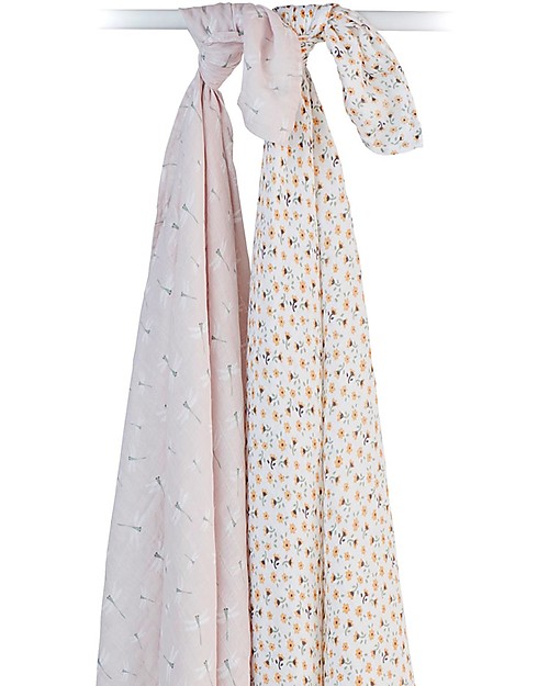 Lulujo Baby Set di 2 Copertine Swaddle 100 x 100 cm - Boho - 100% Cotone - Floreale Vintage+Libellula Swaddle di Mussola