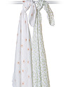 Lulujo Baby Set di 2 Copertine Swaddle 100 x 100 cm - Boho - 100% Cotone - Margherite+Vegetazione Swaddle di Mussola