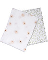 Lulujo Baby Set di 2 Copertine Swaddle 100 x 100 cm - Boho - 100% Cotone - Margherite+Vegetazione Swaddle di Mussola