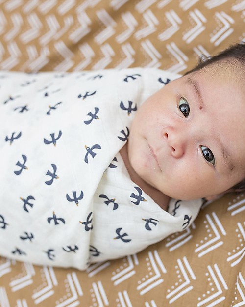 Lulujo Baby Set di 2 Copertine Swaddle 100 x 100 cm - Boho - 100% Cotone - Mudcloth+Uccelli Swaddle di Mussola