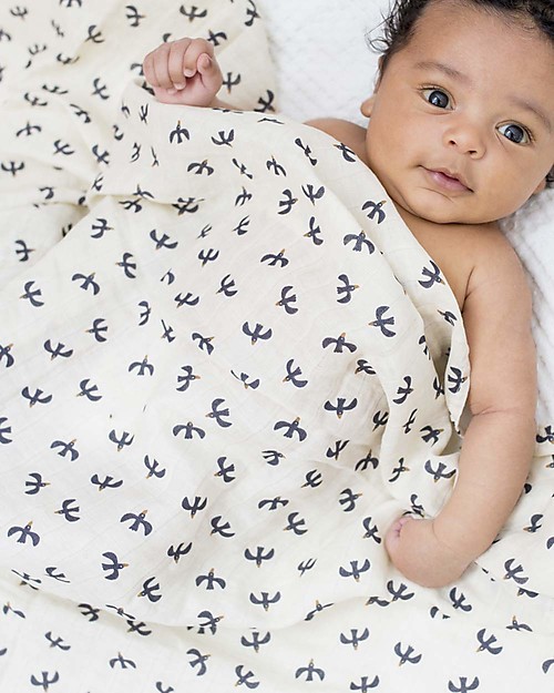 Lulujo Baby Set di 2 Copertine Swaddle 100 x 100 cm - Boho - 100% Cotone - Mudcloth+Uccelli Swaddle di Mussola