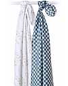 Lulujo Baby Set di 2 Copertine Swaddle 100 x 100 cm - Boho - 100% Cotone - Pesci+a Quadretti Navy Swaddle di Mussola